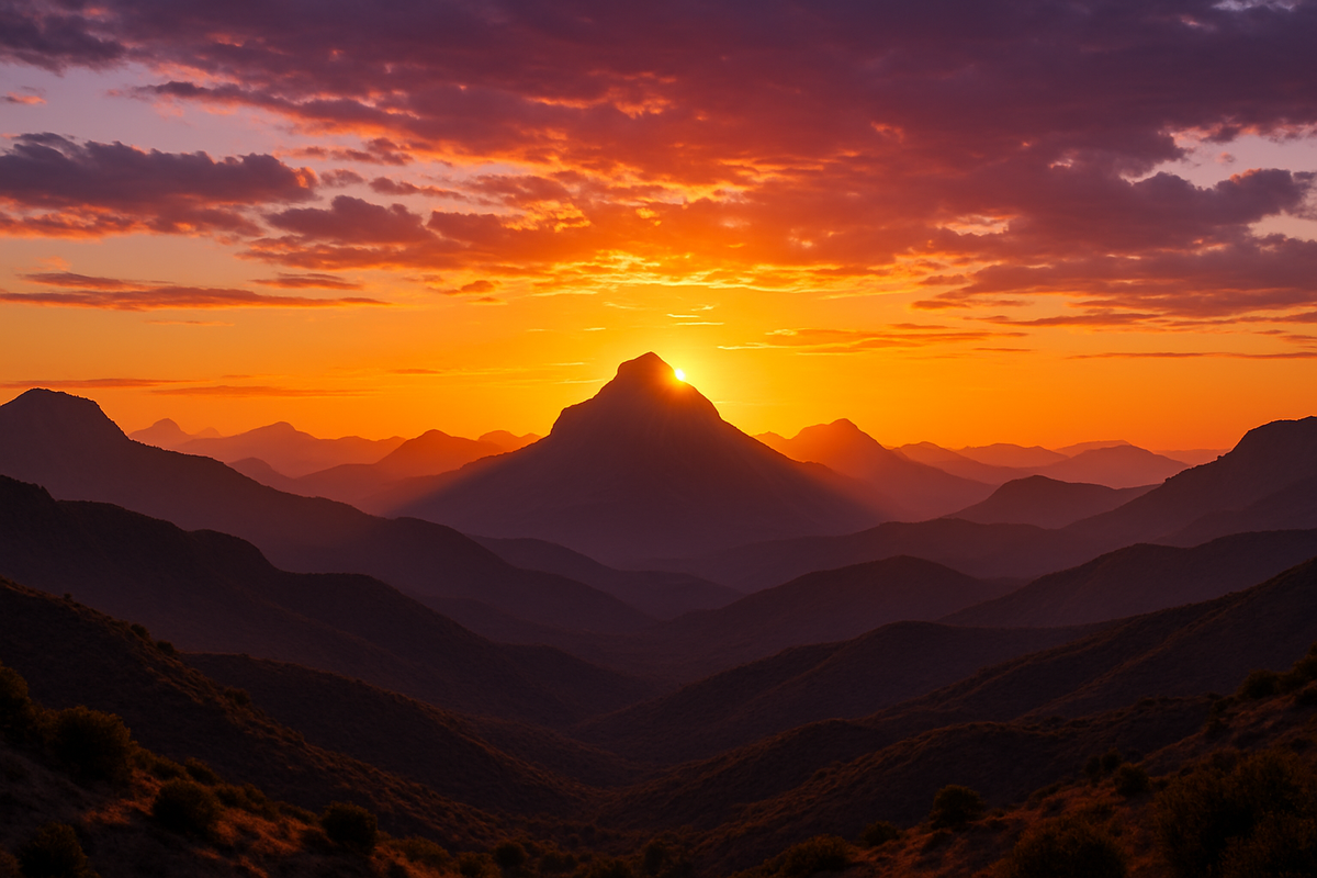 a scenic landscape of mountains and sunset